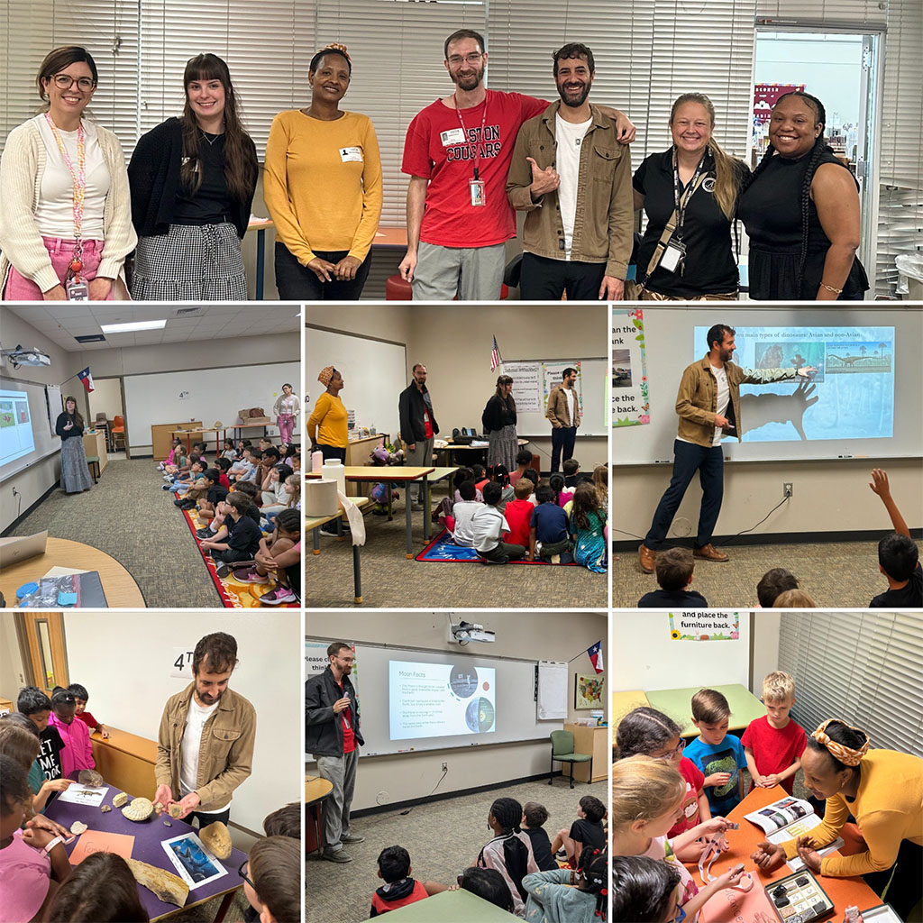 Students and a professor from the University of Houston's Earth and Atmospheric Science department visit Dr. James "Red" Duke Elementary School.